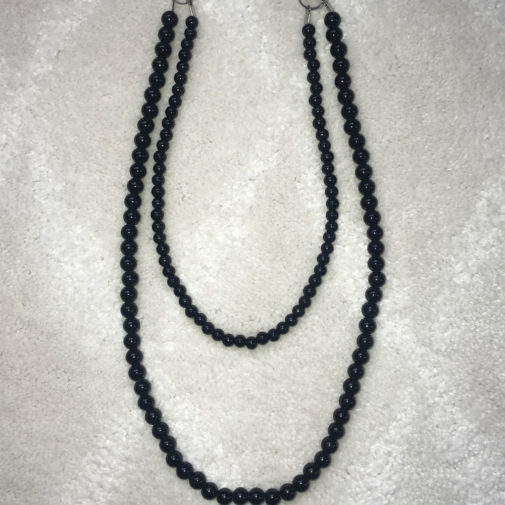 Black Bead And Ribbon Necklace - Picture 2 of 3